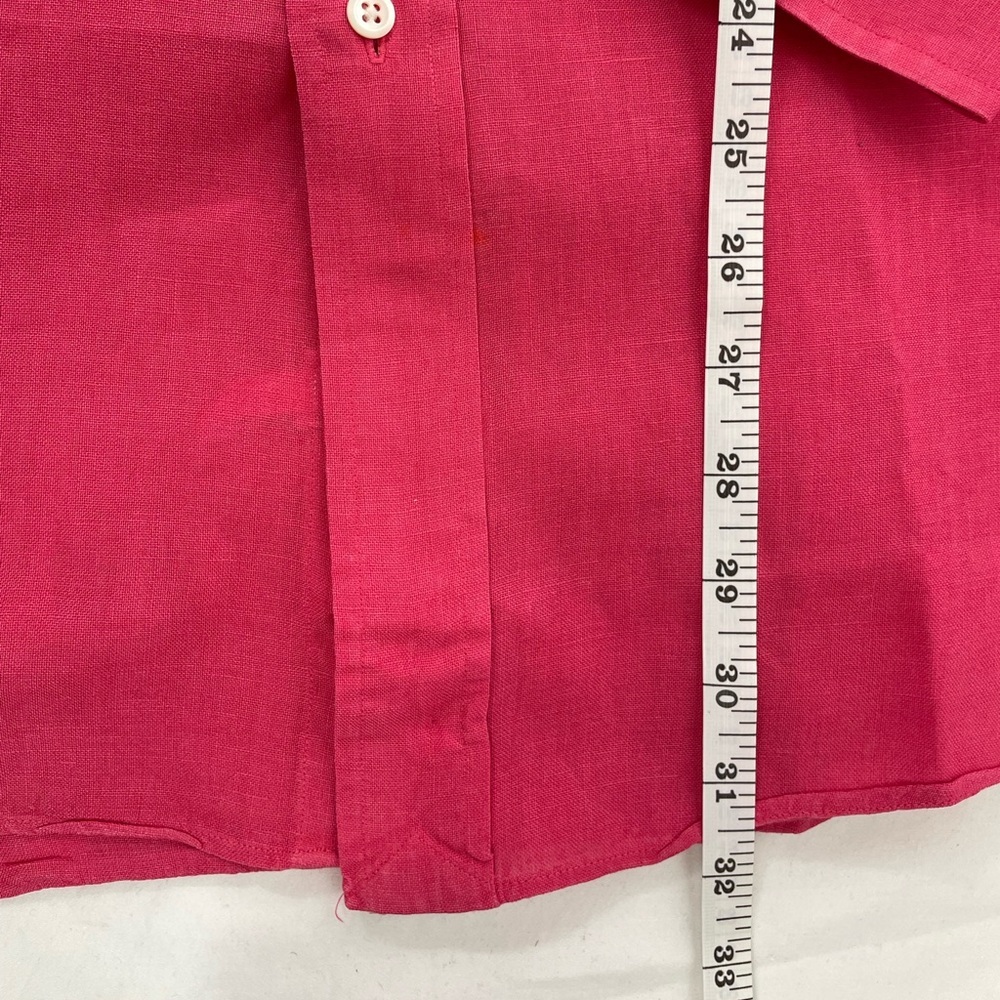 Ralph Lauren Custom Fit 100% Linen Pink Button Down Shirt XL Blue Pony - Picture 7 of 11